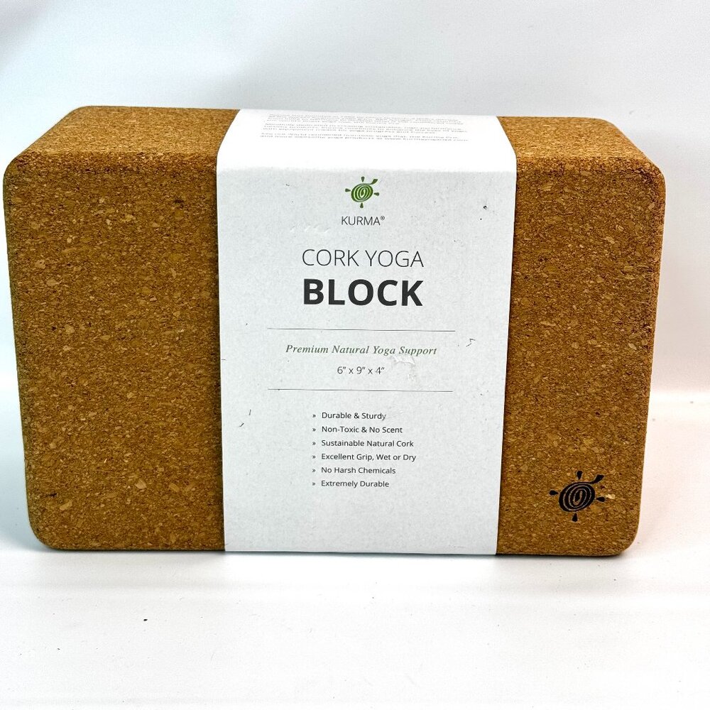 Kurma Cork Yoga Rectangular Block Brick Natural Yoga Support 6x9x4"